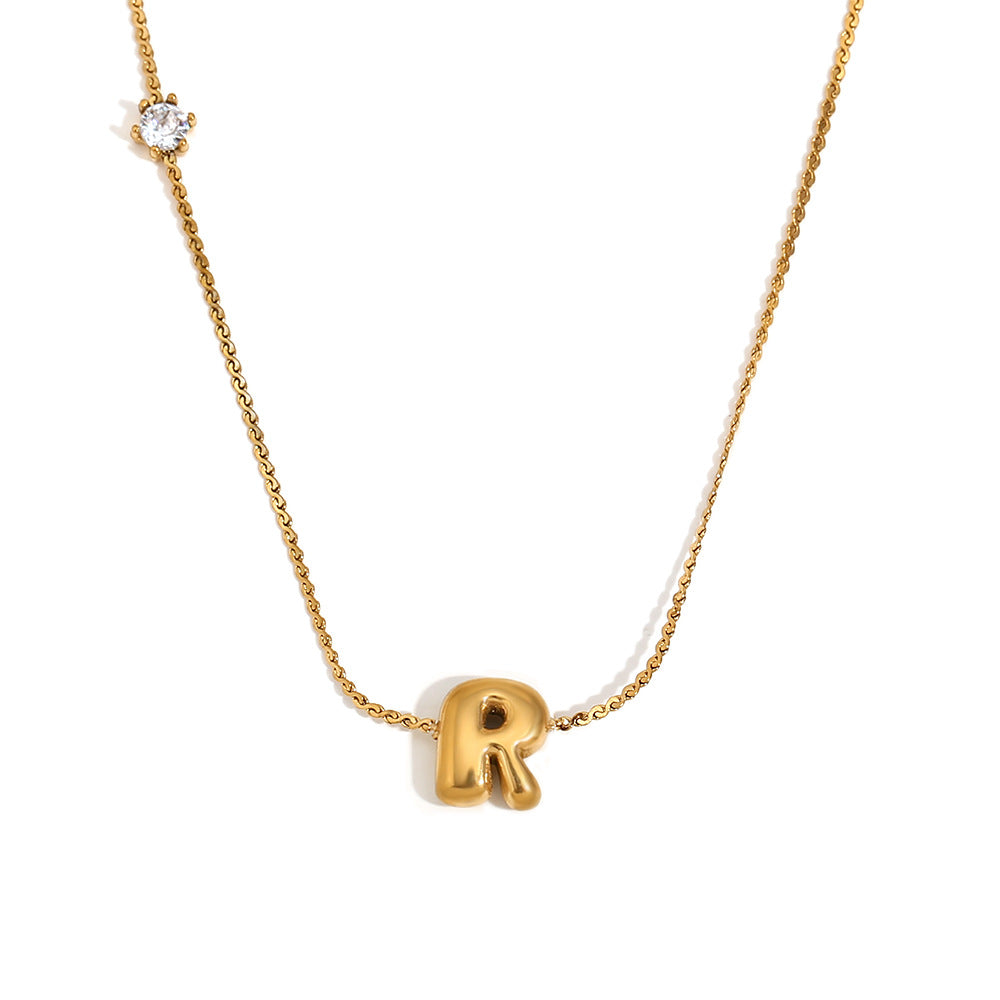 Wholesale stainless steel 18K gold plated letter single-sided zircon S chain necklace